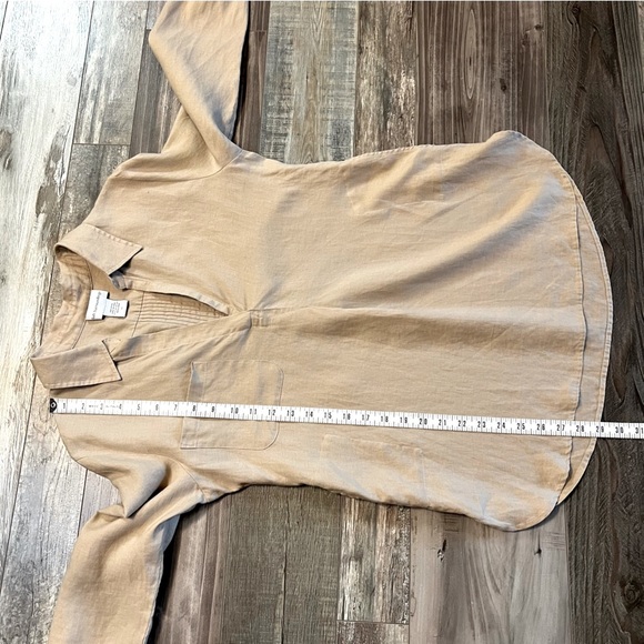 Soft Surroundings Tan Long Sleeve 100% Linen Collared Tunic Top Size PS Pockets - Picture 12 of 12